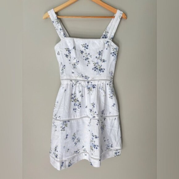 NEW Reformation Everett Mini Dress Truly White Blue Floral Linen | US 4 UK 8 - Picture 8 of 16